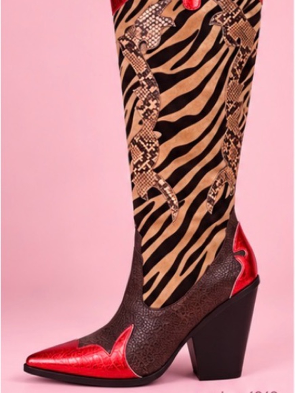 Gorgeous Zebra & Snakeskin Tall Western Boots with Red Metallic Trim - Picture 6 of 6